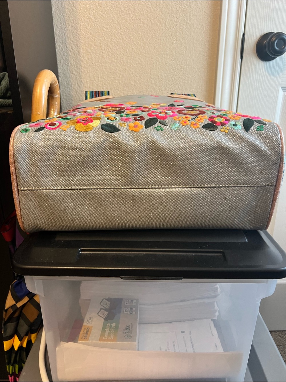 Consuela Silver Metallic Floral Embroidered Tote with Multicolor Accents - Picture 7 of 9